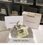 High Quality Textured Women Handbag Yellow Fashion Embroidery Square Box Luxury Shoulder Messenger Bag Casual Purse