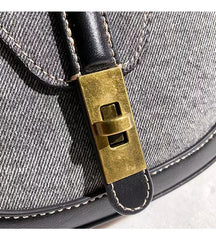 Autumn Winter Denim Textured Half Moon Bag Women's Handbag Fashion Shoulder Messenger Bag Lady Purse Female Casual Bag