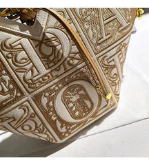 Autumn Textured Luxury Embroidery Striped Bucket Bag Women Fashion Handbag Lady Purse Female Shoulder Messenger Bag Casual Bag