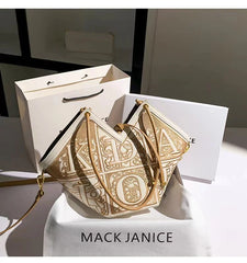 Autumn Textured Luxury Embroidery Striped Bucket Bag Women Fashion Handbag Lady Purse Female Shoulder Messenger Bag Casual Bag